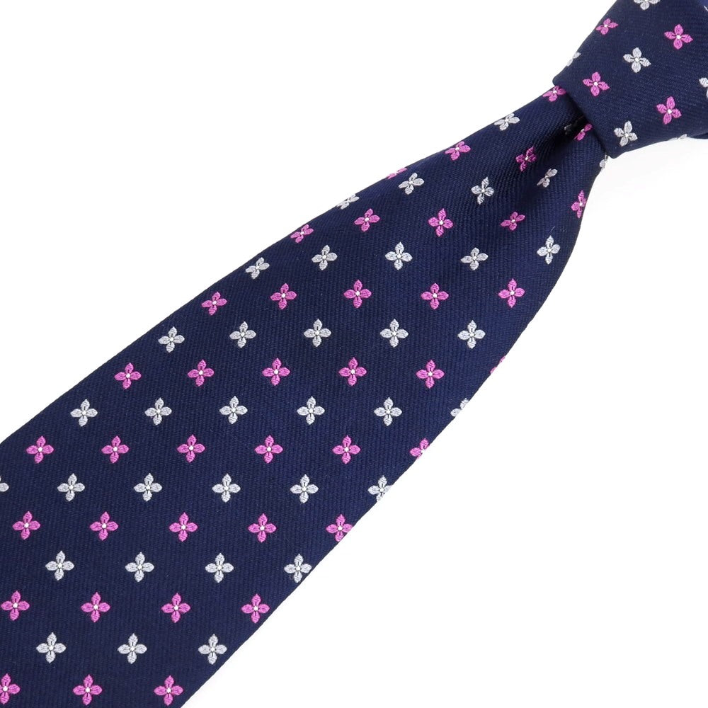 【中古】ブルックスブラザーズ Brooks Brothers MAKERS シルク 花小紋柄ネクタイ ネイビーxピンク【 状態ランクC 】【 メンズ 】