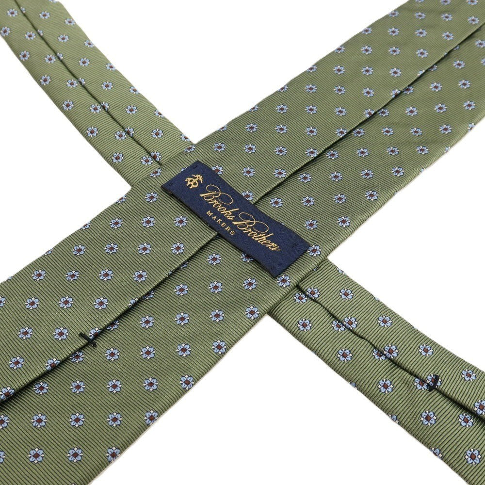 【中古】ブルックスブラザーズ Brooks Brothers MAKERS シルク 花小紋柄ネクタイ グリーンxライトブルー【 状態ランクB 】【 メンズ 】
