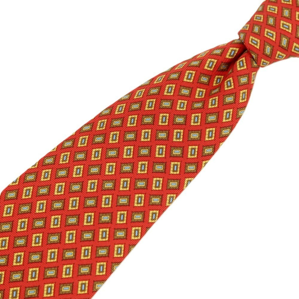 【中古】ブルックスブラザーズ Brooks Brothers MAKERS シルク プリント 小紋柄ネクタイ レッドxイエロー【 状態ランクC 】【 メンズ 】