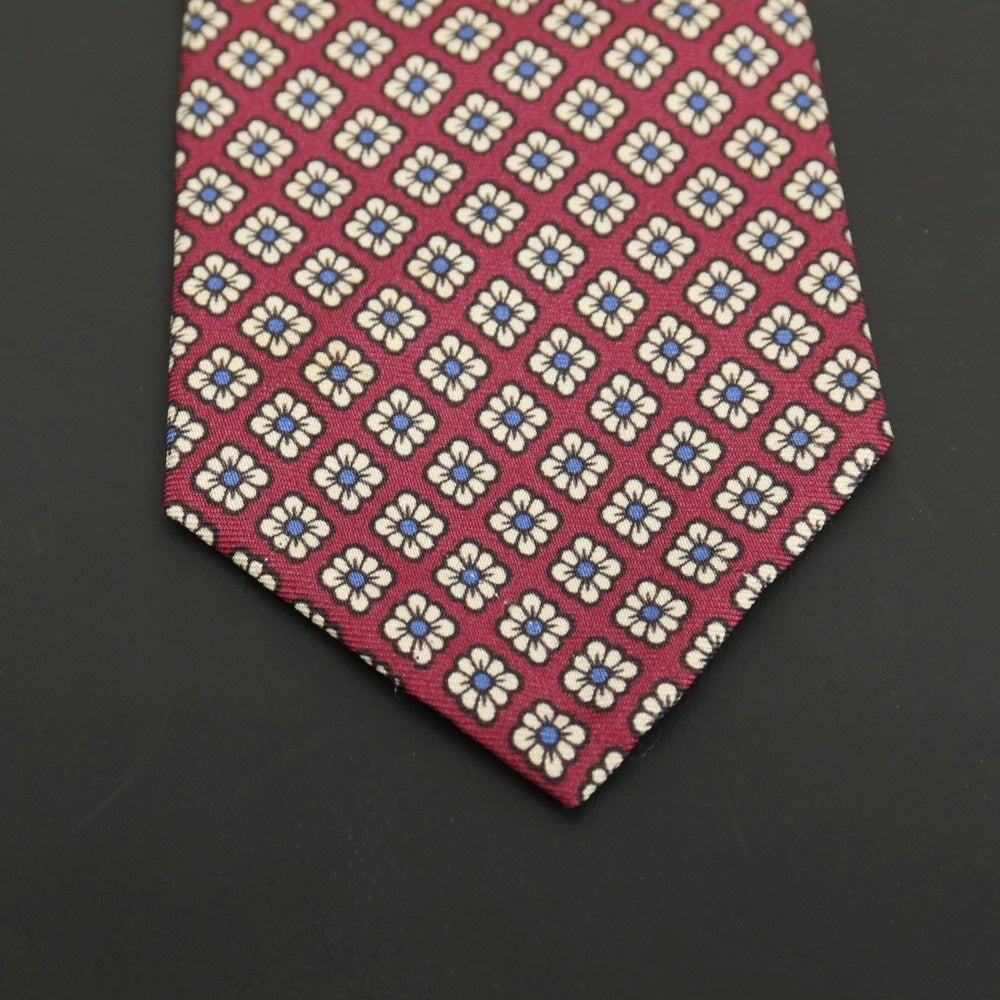 【中古】ブルックスブラザーズ Brooks Brothers シルク プリント 小紋柄ネクタイ ボルドーxホワイト【 状態ランクC 】【 メンズ 】