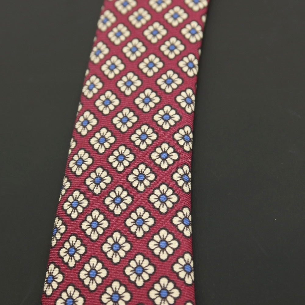 【中古】ブルックスブラザーズ Brooks Brothers シルク プリント 小紋柄ネクタイ ボルドーxホワイト【 状態ランクC 】【 メンズ 】