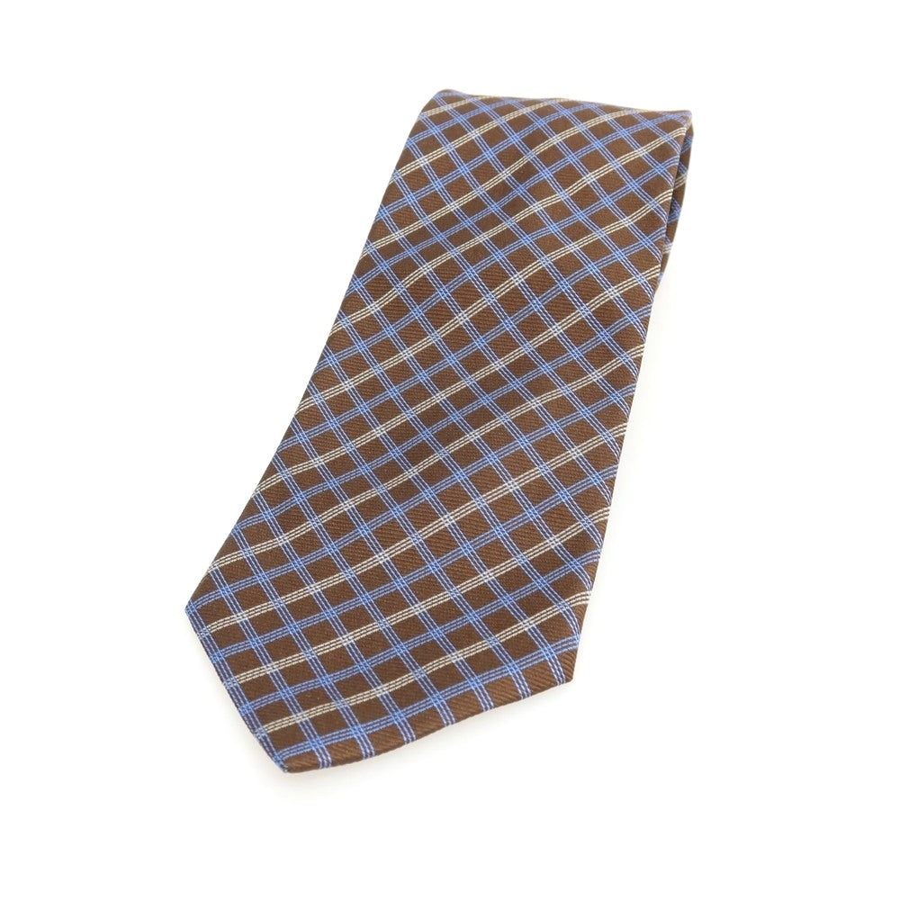 【中古】ブルックスブラザーズ Brooks Brothers MAKERS シルク チェック柄ネクタイ ブラウンxブルー【 状態ランクB 】【 メンズ 】