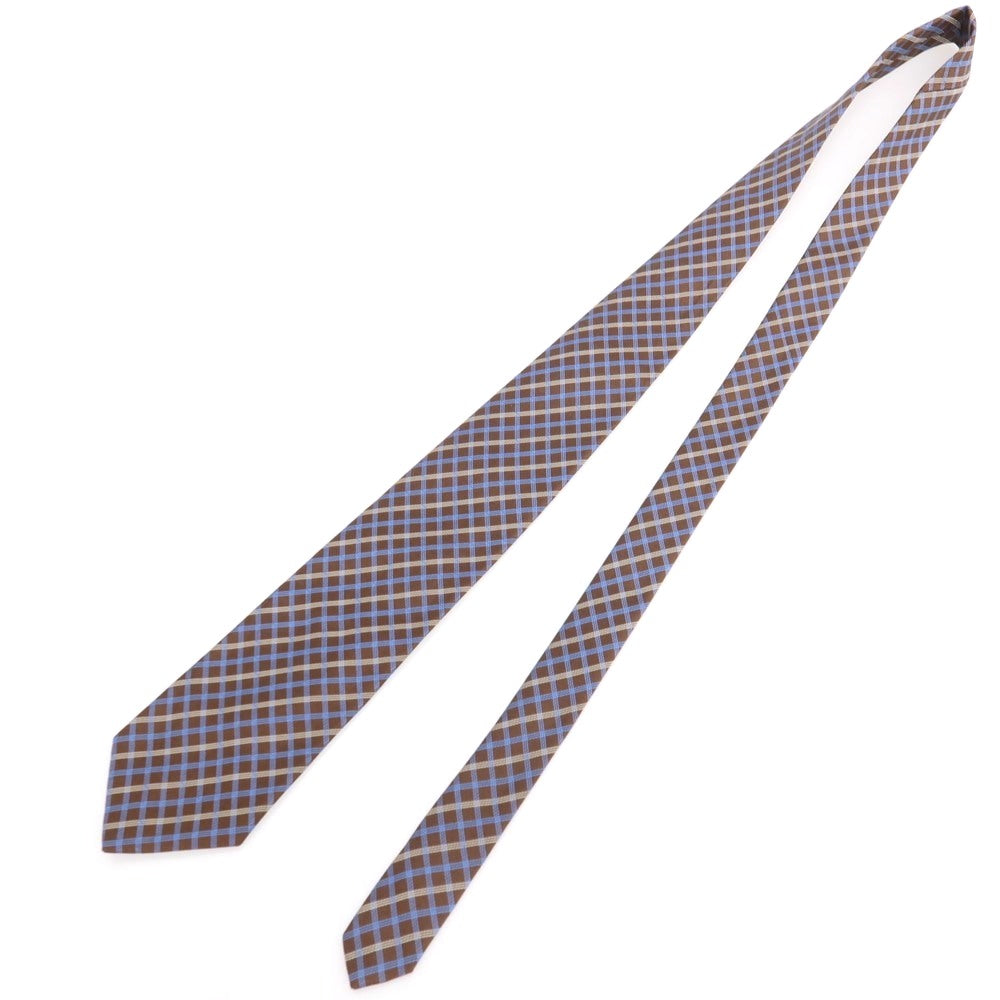 【中古】ブルックスブラザーズ Brooks Brothers MAKERS シルク チェック柄ネクタイ ブラウンxブルー【 状態ランクB 】【 メンズ 】
