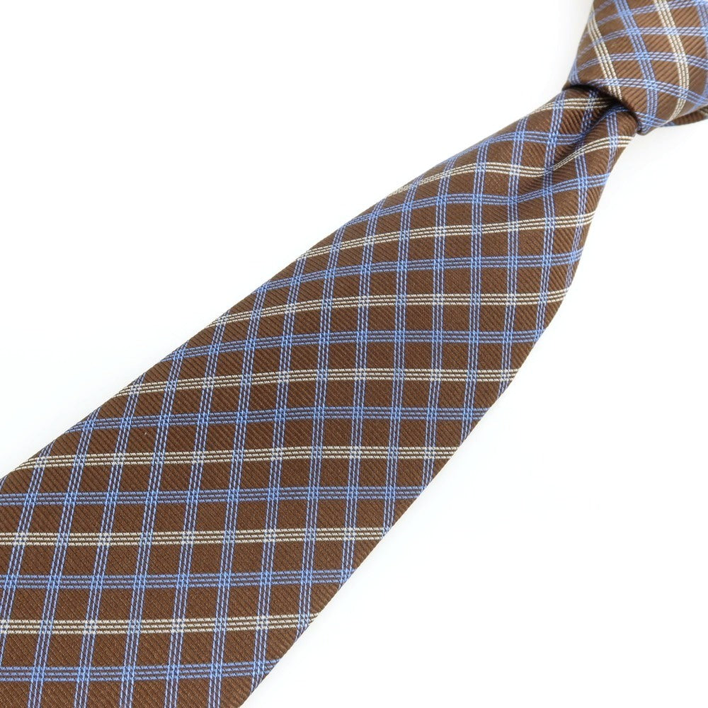 【中古】ブルックスブラザーズ Brooks Brothers MAKERS シルク チェック柄ネクタイ ブラウンxブルー【 状態ランクB 】【 メンズ 】