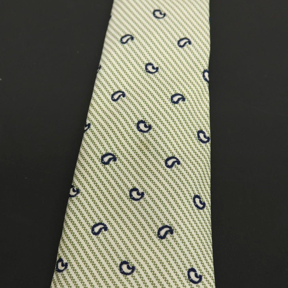 【中古】ブルックスブラザーズ Brooks Brothers MAKERS シルク ストライプ&ペイズリー 小紋柄ネクタイ グリーンxホワイト×ネイビー【 状態ランクB 】【 メンズ 】