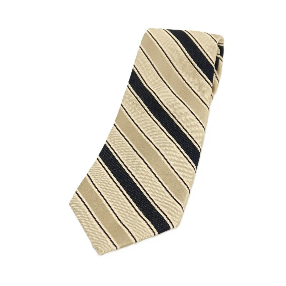 【中古】バーニーズニューヨーク BARNEYS NEWYORK シルク ストライプ柄ネクタイ ベージュxブラック【 状態ランクB 】【 メンズ 】