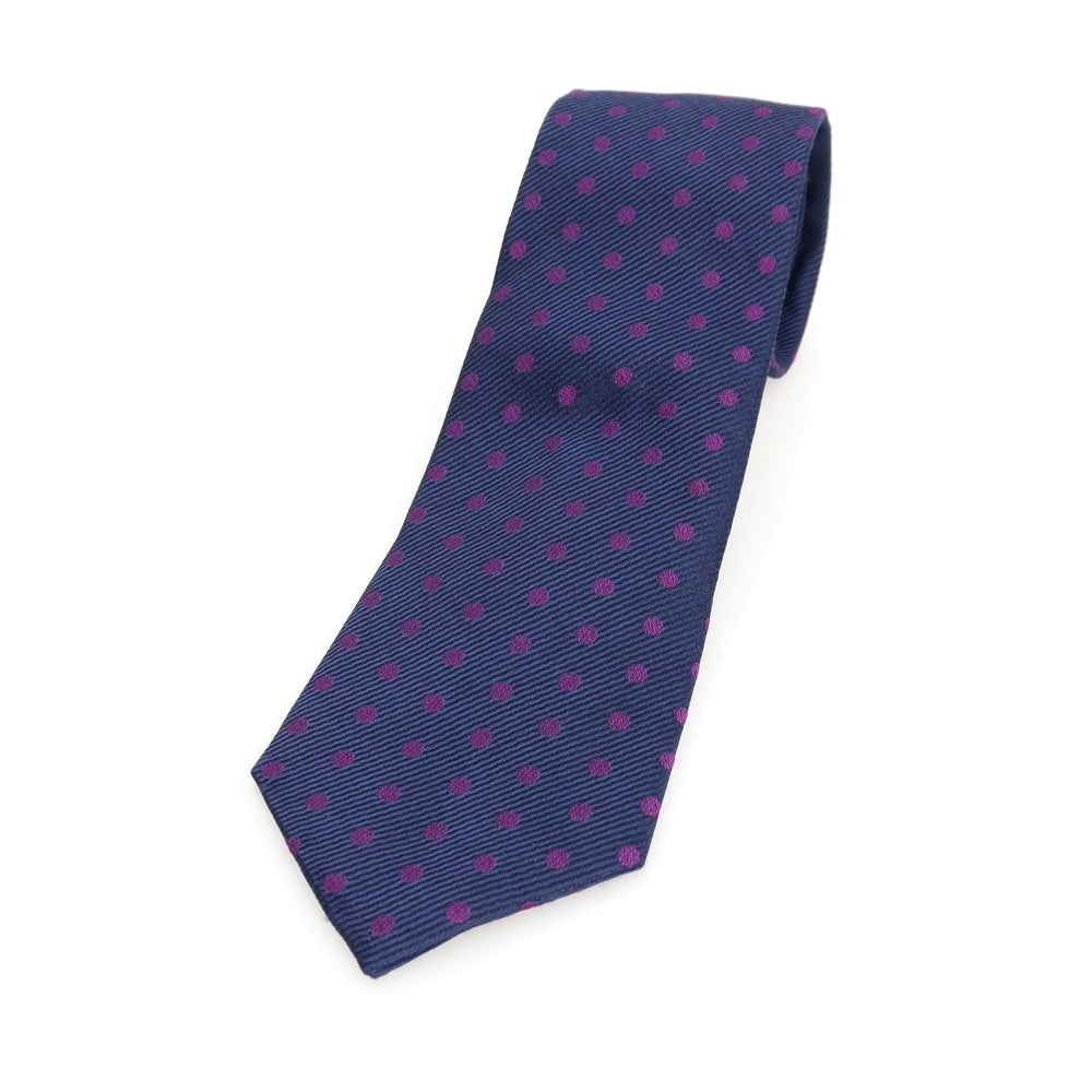 【中古】バーニーズニューヨーク BARNEYS NEWYORK シルク ドット柄ネクタイ ネイビーxパープル【 状態ランクC 】【 メンズ 】