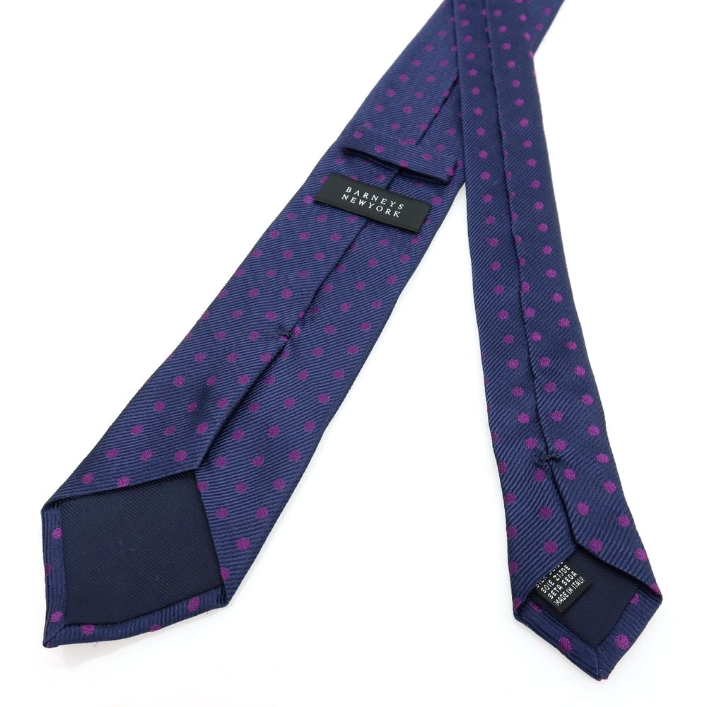 【中古】バーニーズニューヨーク BARNEYS NEWYORK シルク ドット柄ネクタイ ネイビーxパープル【 状態ランクC 】【 メンズ 】