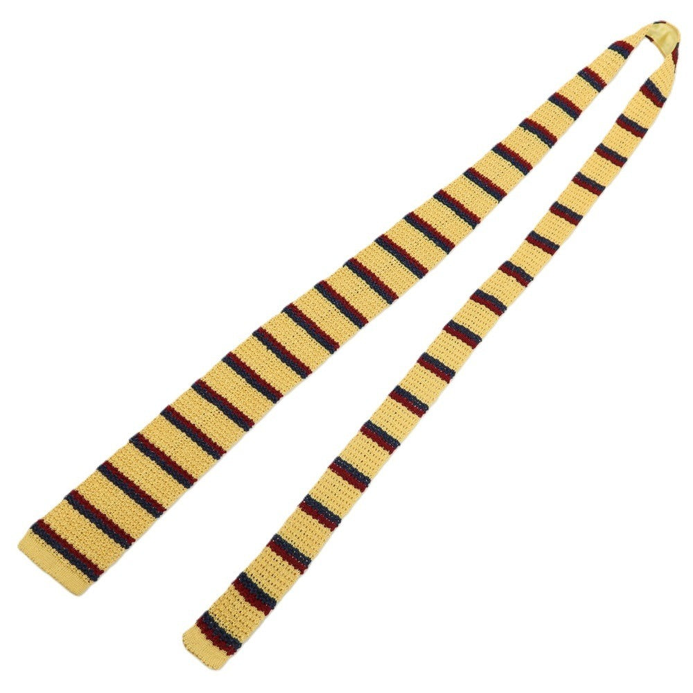 【中古】ラルフローレン RALPH LAUREN シルク ボーダー柄 ニットタイ ネクタイ イエローxネイビー【 状態ランクB 】【 メンズ 】