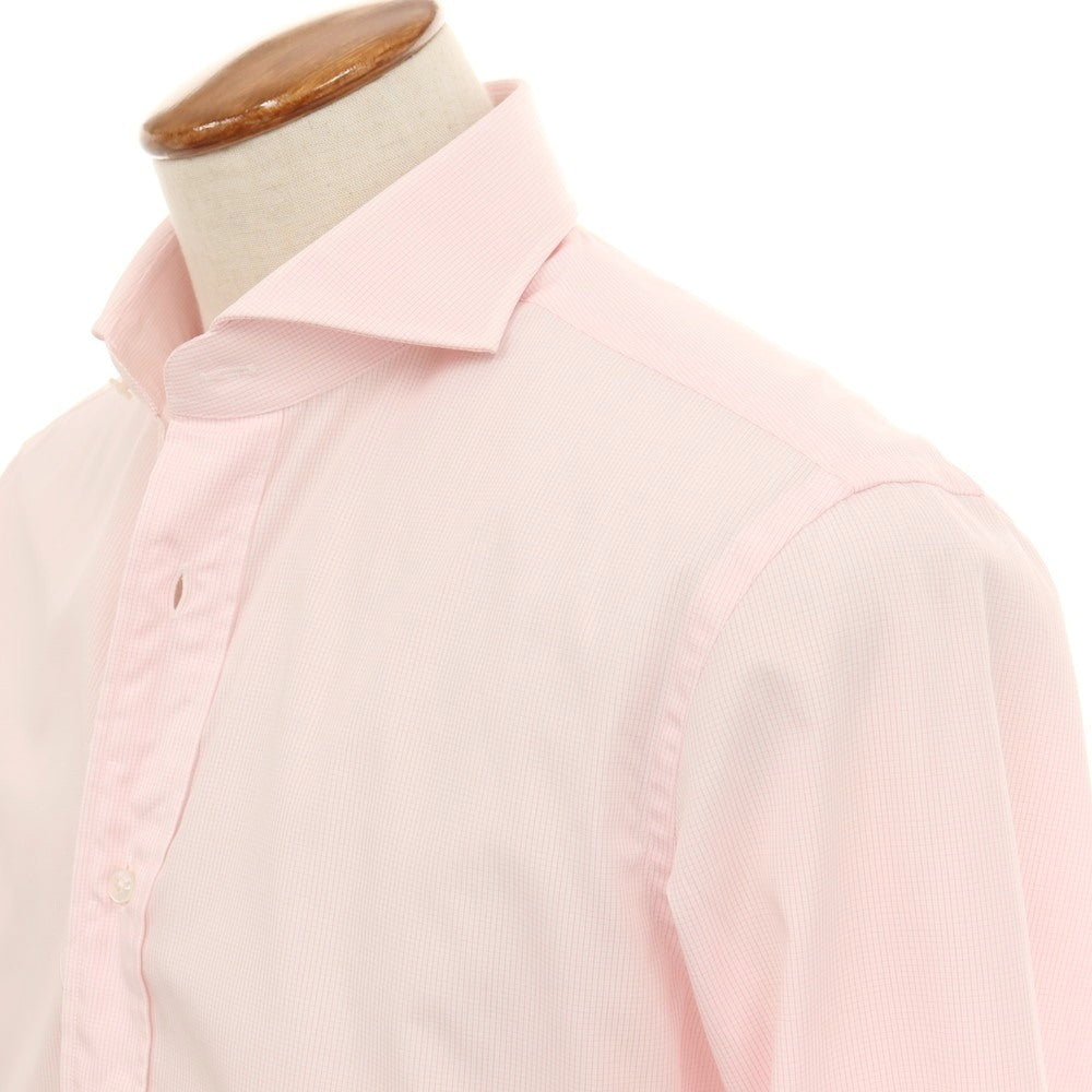 【中古】メイカーズシャツ カマクラ Makers Shirt 鎌倉 コットン チェック ホリゾンタルカラー ドレスシャツ ピンクxホワイト【サイズ表記なし(M位)】【 状態ランクA 】【 メンズ 】