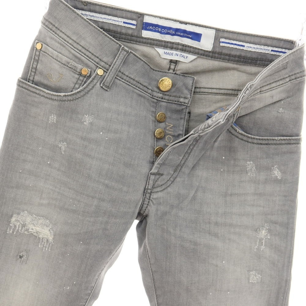 【中古】ヤコブコーエン JACOB COHEN NICK ダメージ&ペイント加工 ストレッチ コットン デニムパンツ ジーンズ グレー【サイズ28】【 状態ランクA 】【 メンズ 】