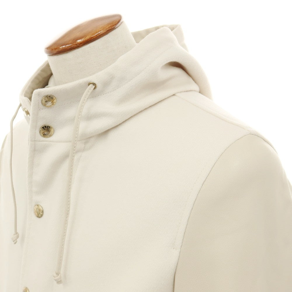 【中古】エンメティ EMMETI URBINO ウール×ラムスキン レザー フーデッドブルゾン オフホワイトxグレージュ【サイズ48】【 状態ランクB 】【 メンズ 】