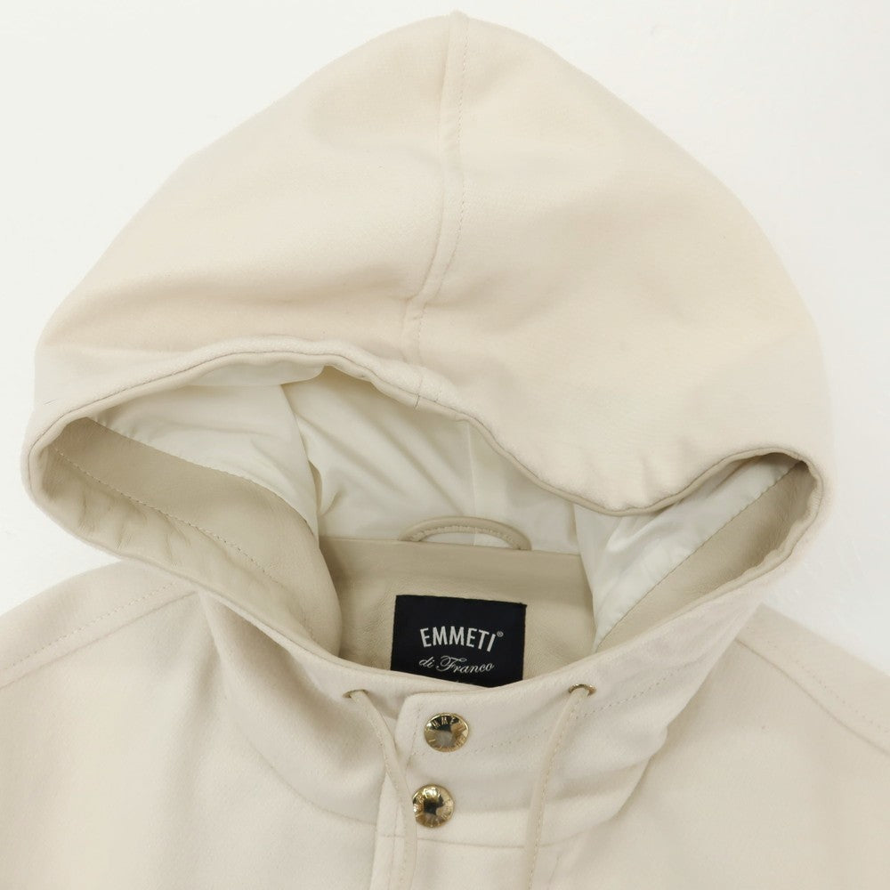 【中古】エンメティ EMMETI URBINO ウール×ラムスキン レザー フーデッドブルゾン オフホワイトxグレージュ【サイズ48】【 状態ランクB 】【 メンズ 】