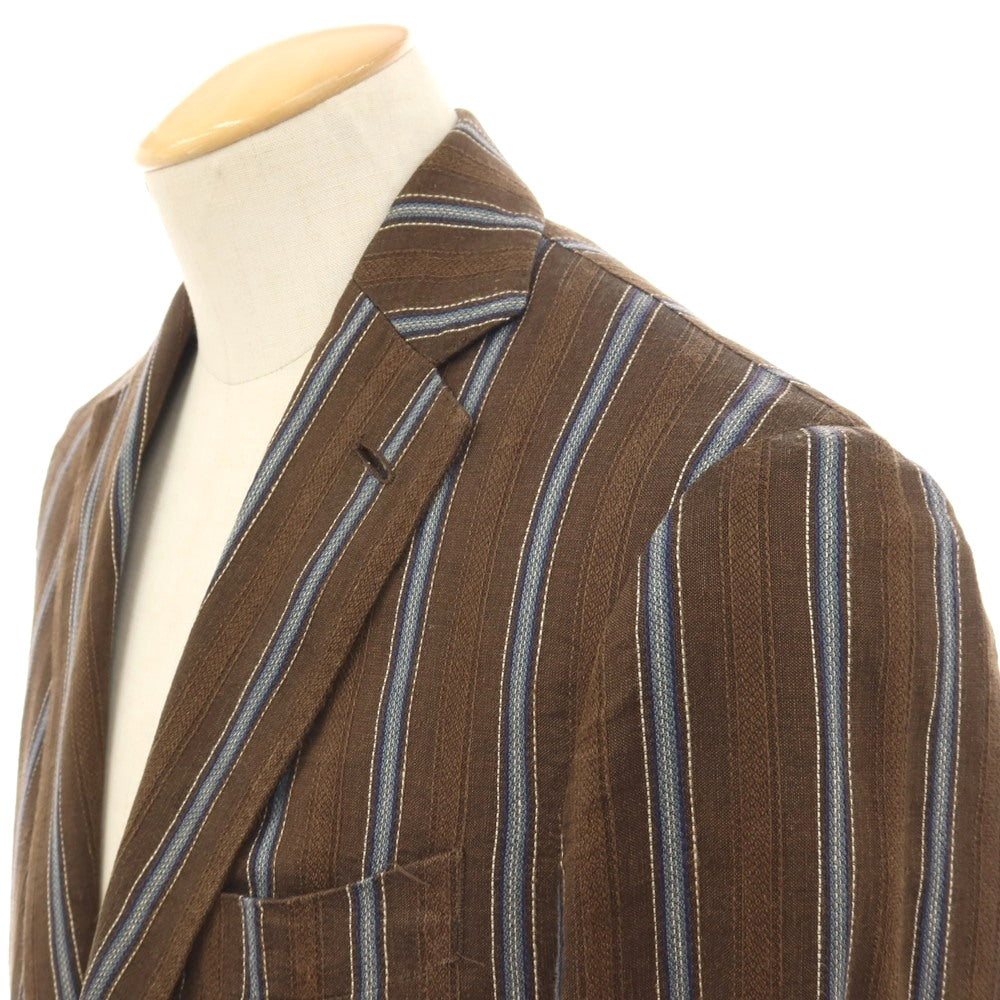 【中古】ラルディーニ LARDINI リネンコットン ストライプ 3B テーラードジャケット ブラウンxブルー【サイズ46 7REG】【 状態ランクD 】【 メンズ 】