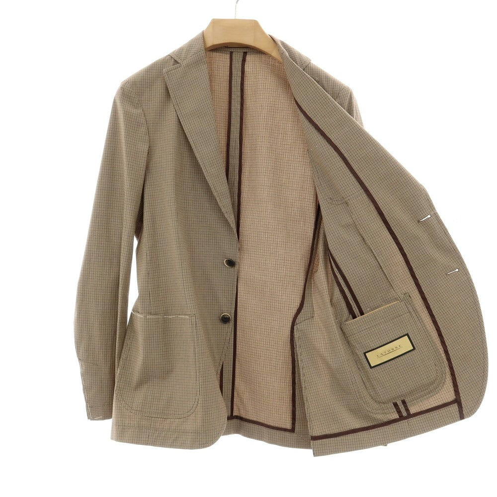 【中古】【未使用】サルトリア ラトーレ SARTORIA LATORRE DECO コットンポリウレタン チェック 2B テーラードジャケット ベージュxブラウン【サイズ46 Drop8R】【 状態ランクS 】【 メンズ 】