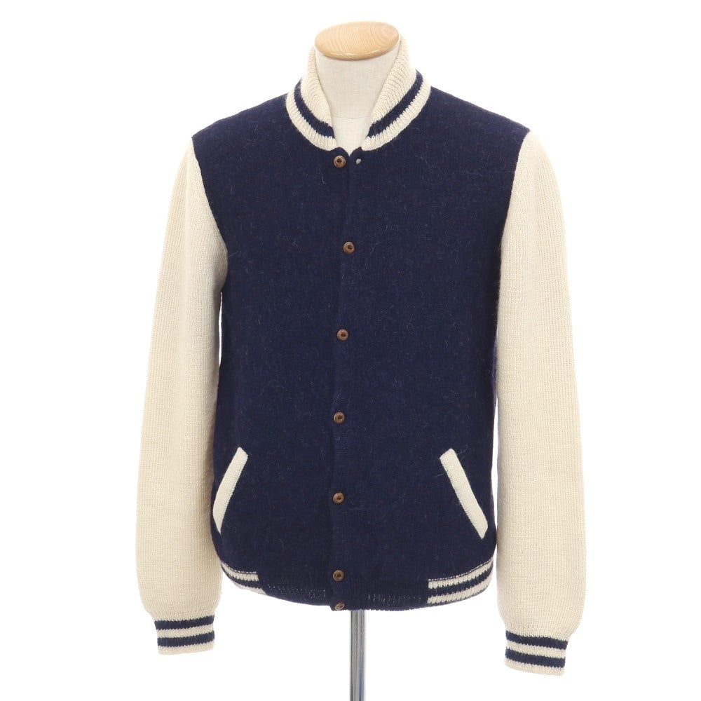 【中古】ムッシュ ラスネール MONSIEUR LACENAIRE アルパカ ニットブルゾン ネイビーxアイボリー【サイズS】【 状態ランクB 】【 メンズ 】