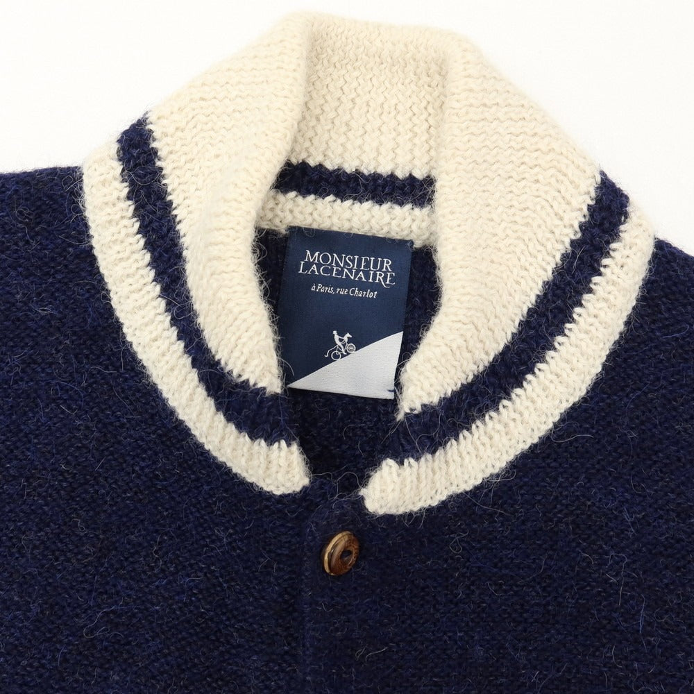 【中古】ムッシュ ラスネール MONSIEUR LACENAIRE アルパカ ニットブルゾン ネイビーxアイボリー【サイズS】【 状態ランクB 】【 メンズ 】