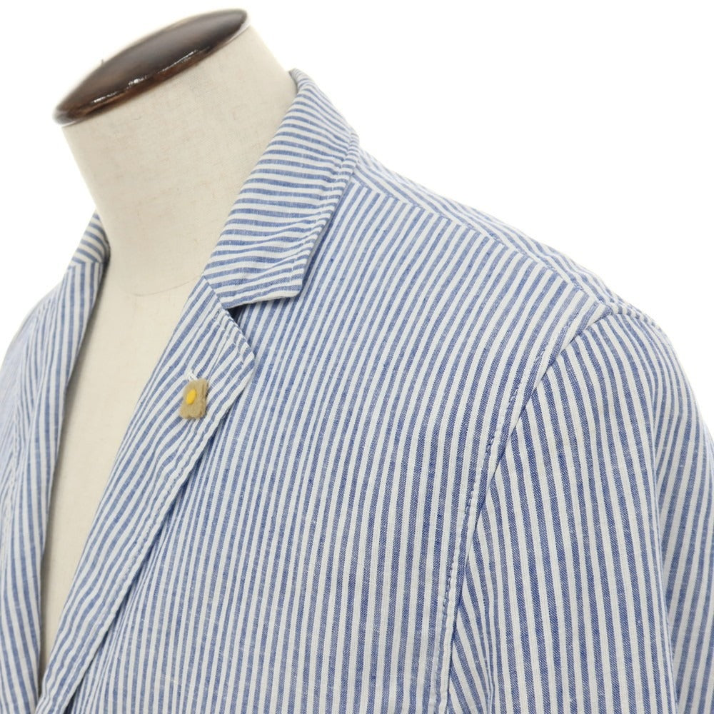 【中古】ラルディーニ LARDINI リネンコットン ストライプ 2B カジュアルジャケット ブルーxホワイト【サイズXL】【 状態ランクD 】【 メンズ 】