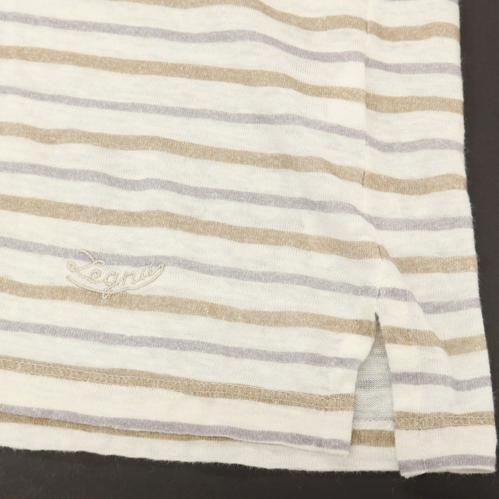 【中古】エルメネジルドゼニア Ermenegildo Zegna リネン ボーダー クルーネック 半袖Tシャツ ホワイトxブラウン【サイズ50/M】【 状態ランクC 】【 メンズ 】
