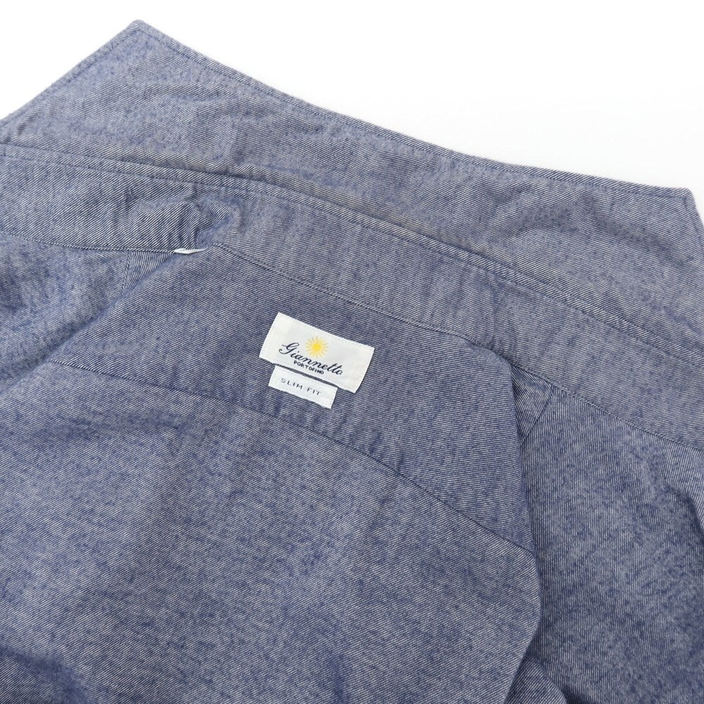 【中古】ジャンネット giannetto コットン ホリゾンタルカラー カジュアルシャツ ライトネイビー系【サイズ37】【 状態ランクC 】【 メンズ 】