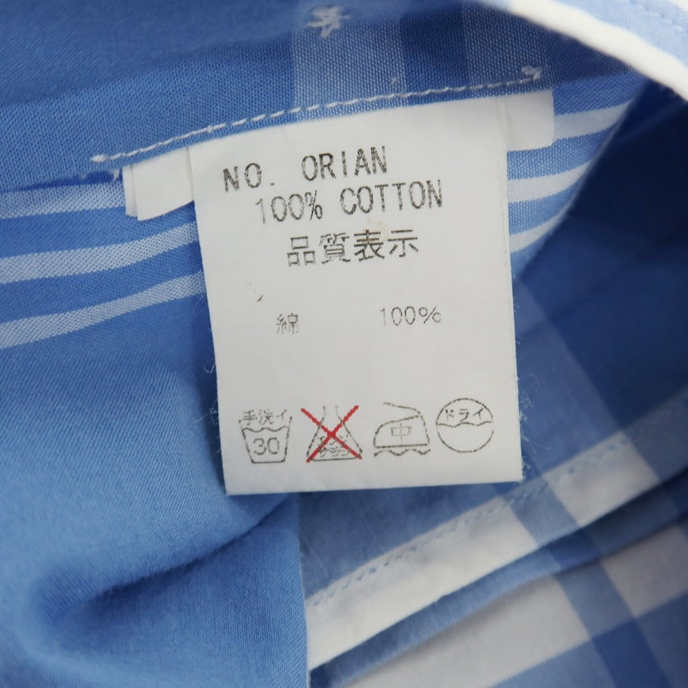 【中古】オリアン ORIAN コットン チェック ホリゾンタルカラー カジュアルシャツ ブルーxホワイト【サイズ表記なし(S位)】【 状態ランクC 】【 メンズ 】