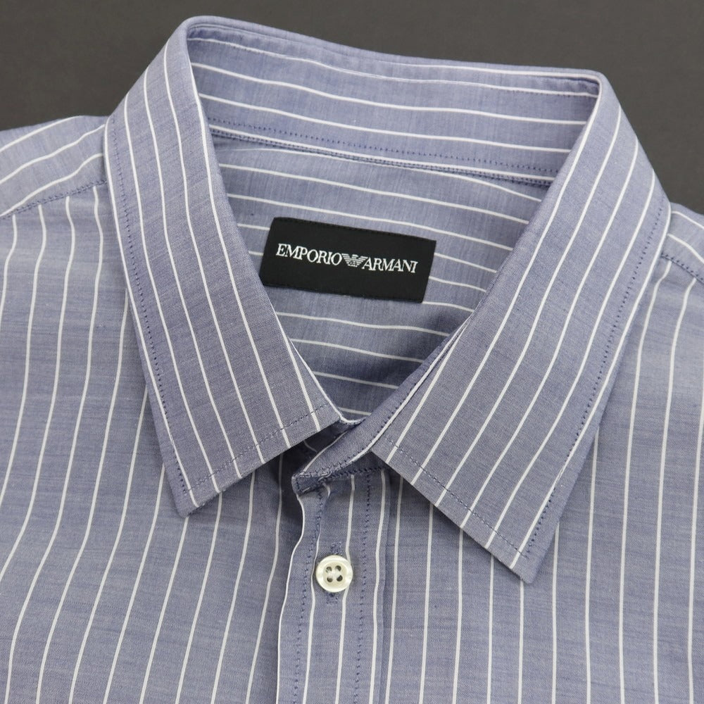 【中古】エンポリオ アルマーニ EMPORIO ARMANI ストライプ レギュラーカラー カジュアルシャツ ライトネイビーxホワイト【サイズ42】【 状態ランクB 】【 メンズ 】