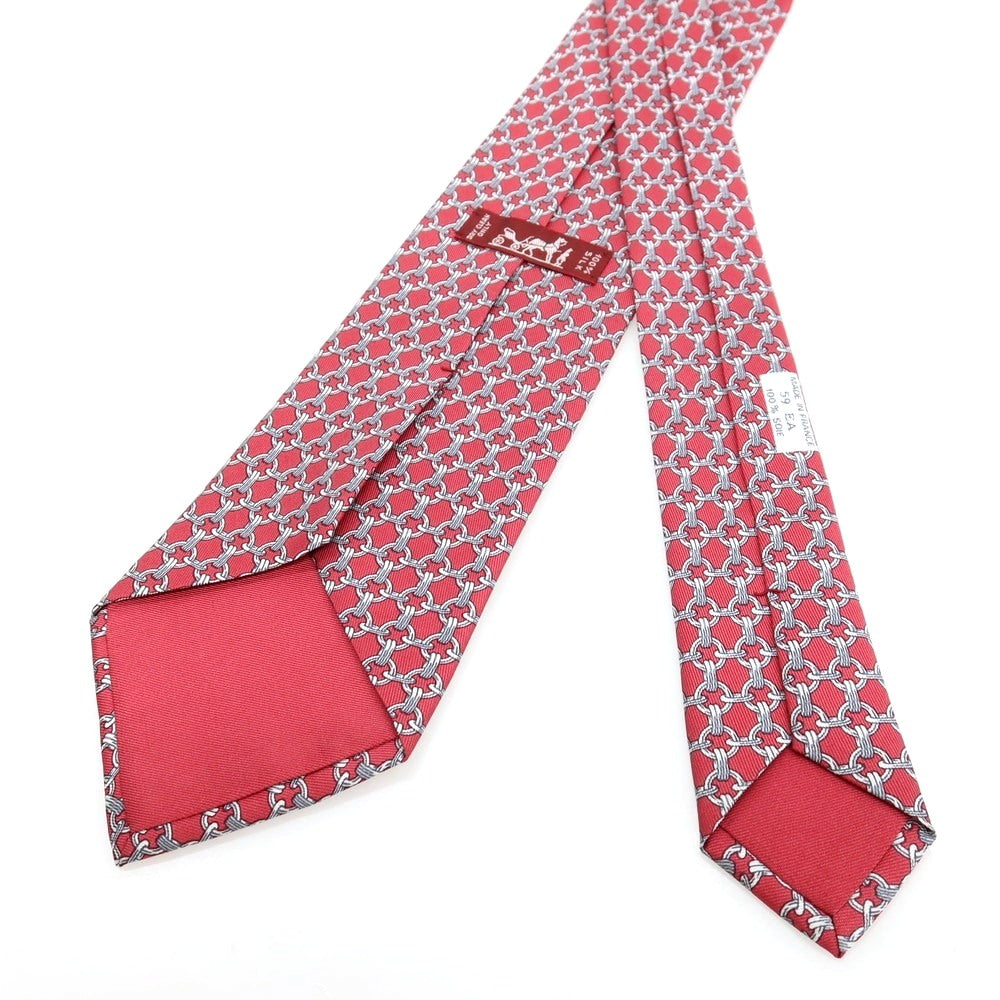【中古】エルメス HERMES シルク プリント チェーン柄ネクタイ ワイン【 状態ランクA 】【 メンズ 】