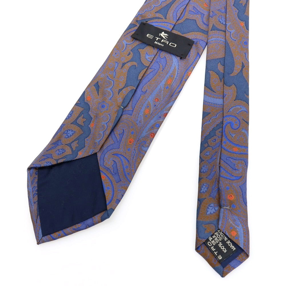 【中古】エトロ ETRO シルク プリント 更紗柄ネクタイ ネイビーxブラウン【 状態ランクB 】【 メンズ 】