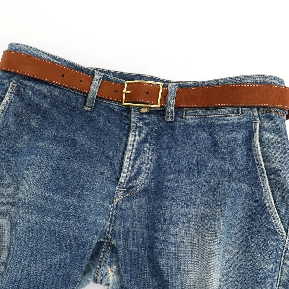 【中古】アンダーソンズ Andersons ヌバック レザー ベルト ブラウンxゴールド【サイズ85】【 状態ランクB 】【 メンズ 】
