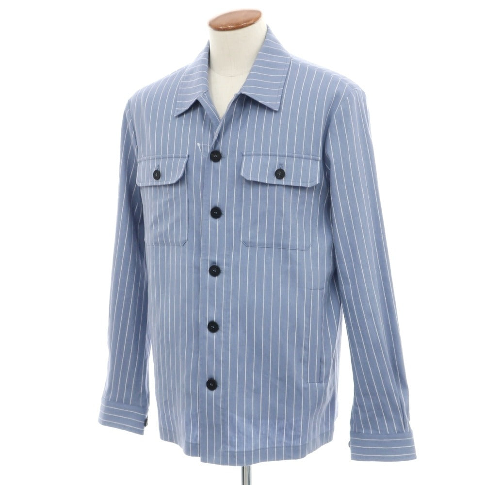【新品】ドルモア DRUMOHR ストレッチ リネン ストライプ シャツブルゾン ブルーxホワイト【サイズ48】【メンズ】 新品】ドルモア DRUMOHR ストレッチ リネン ストライプ シャツブルゾン