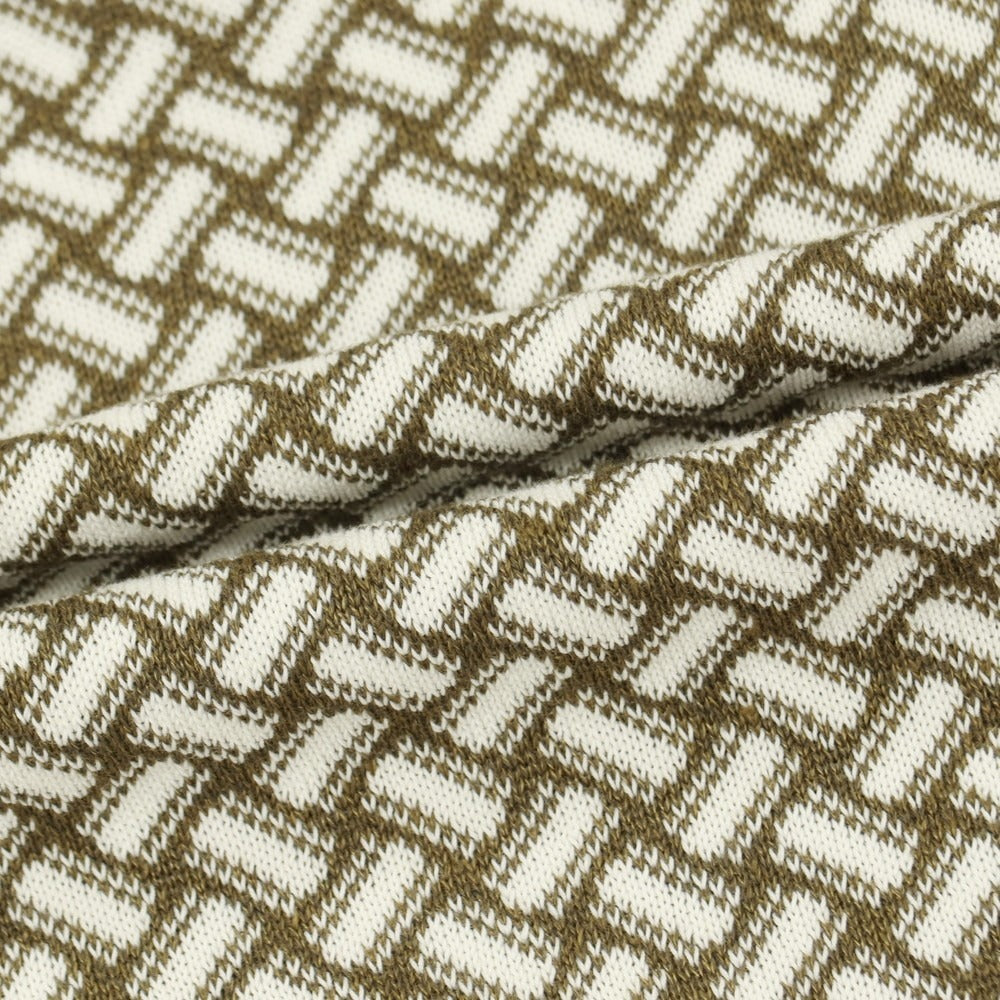 【新品】ドルモア DRUMOHR コットンリネン ビスコッティ柄 スキッパー 半袖 ポロニット オリーブグリーンxホワイト【サイズ48】【 状態ランクN 】【 メンズ 】