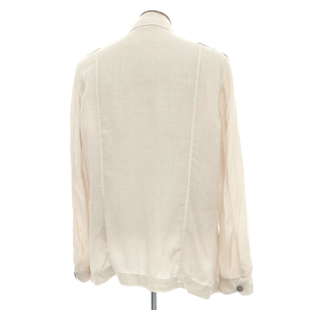 【中古】グランサッソ GRAN SASSO VINTAGE リネン サファリジャケット アイボリーベージュ【サイズ54】【 状態ランクB 】【 メンズ 】