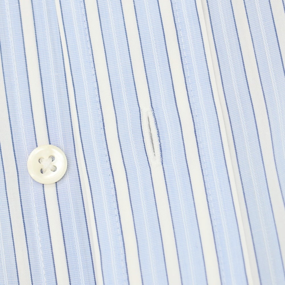 【中古】メイカーズシャツ カマクラ Makers Shirt 鎌倉 コットン ストライプ クレリック ワイドカラー ドレスシャツ ブルーxホワイト【サイズ38】【 状態ランクC 】【 メンズ 】