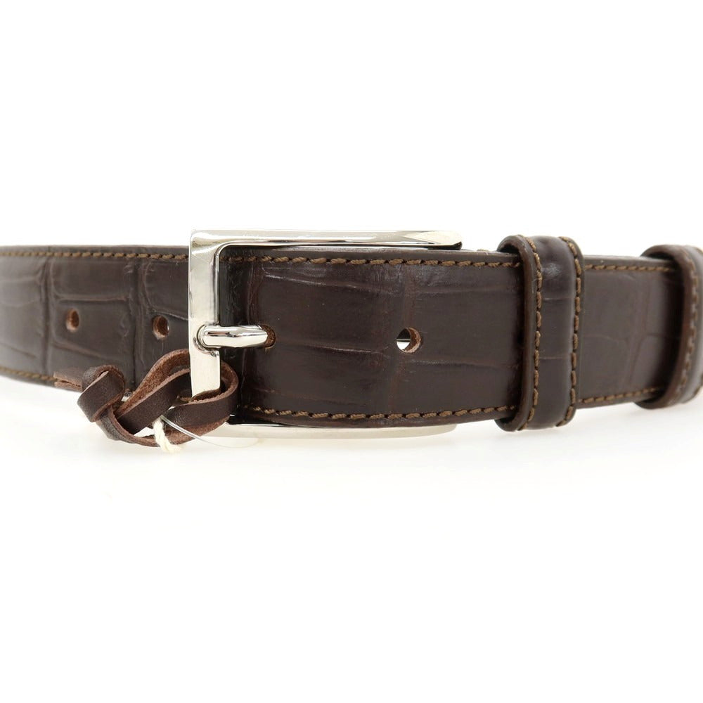 【新品】フェリージ Felisi 85/07 クロコダイル 型押しレザー ベルト ダークブラウンxシルバー【サイズ75】【 状態ランクN 】【 メンズ 】
