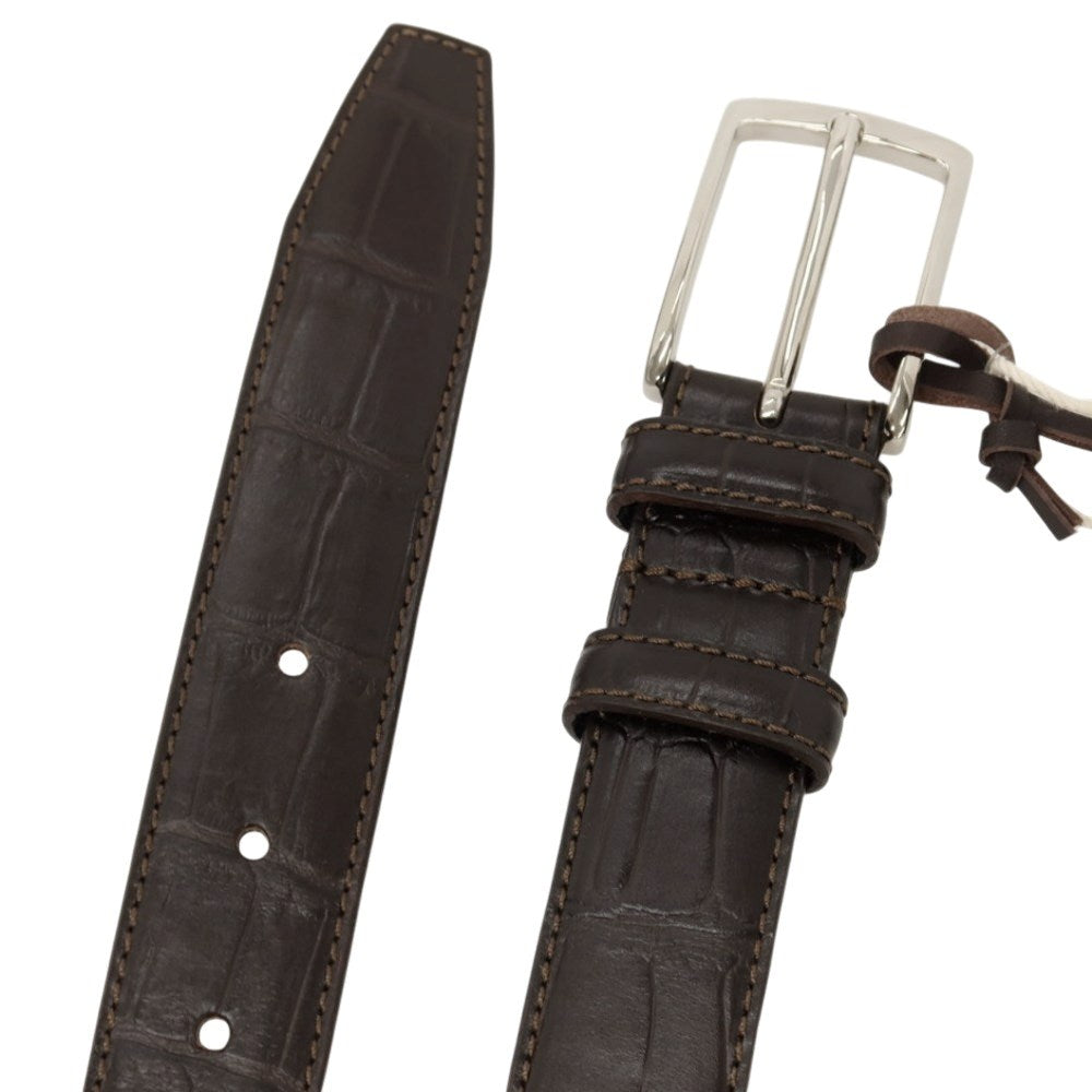 【新品】フェリージ Felisi 85/07 クロコダイル 型押しレザー ベルト ダークブラウンxシルバー【サイズ75】【 状態ランクN 】【 メンズ 】