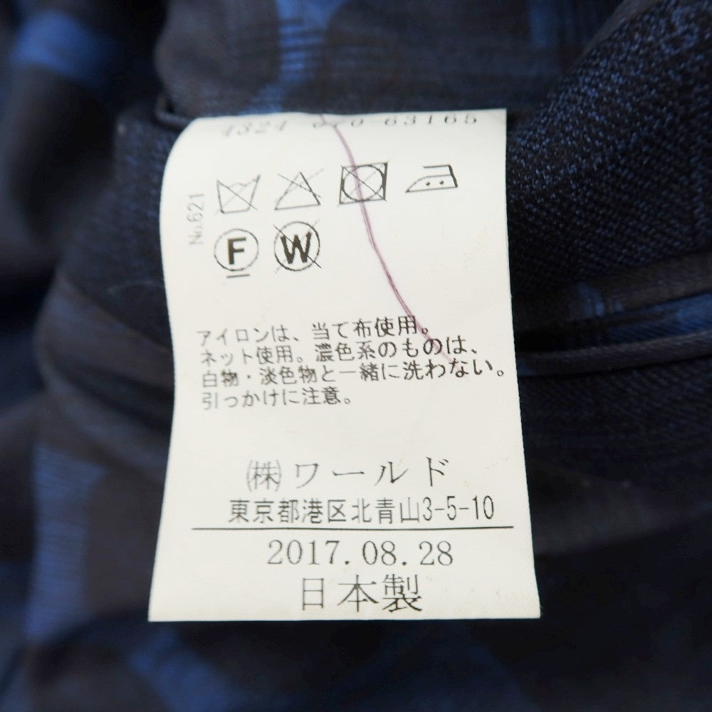 【中古】タケオキクチ TAKEO KIKUCHI Sculpture(オーダー品) スリーピース ウール チェック 1つボタンスーツ ネイビーxブラック【サイズ表記なし(L位)】【 状態ランクC 】【 メンズ 】