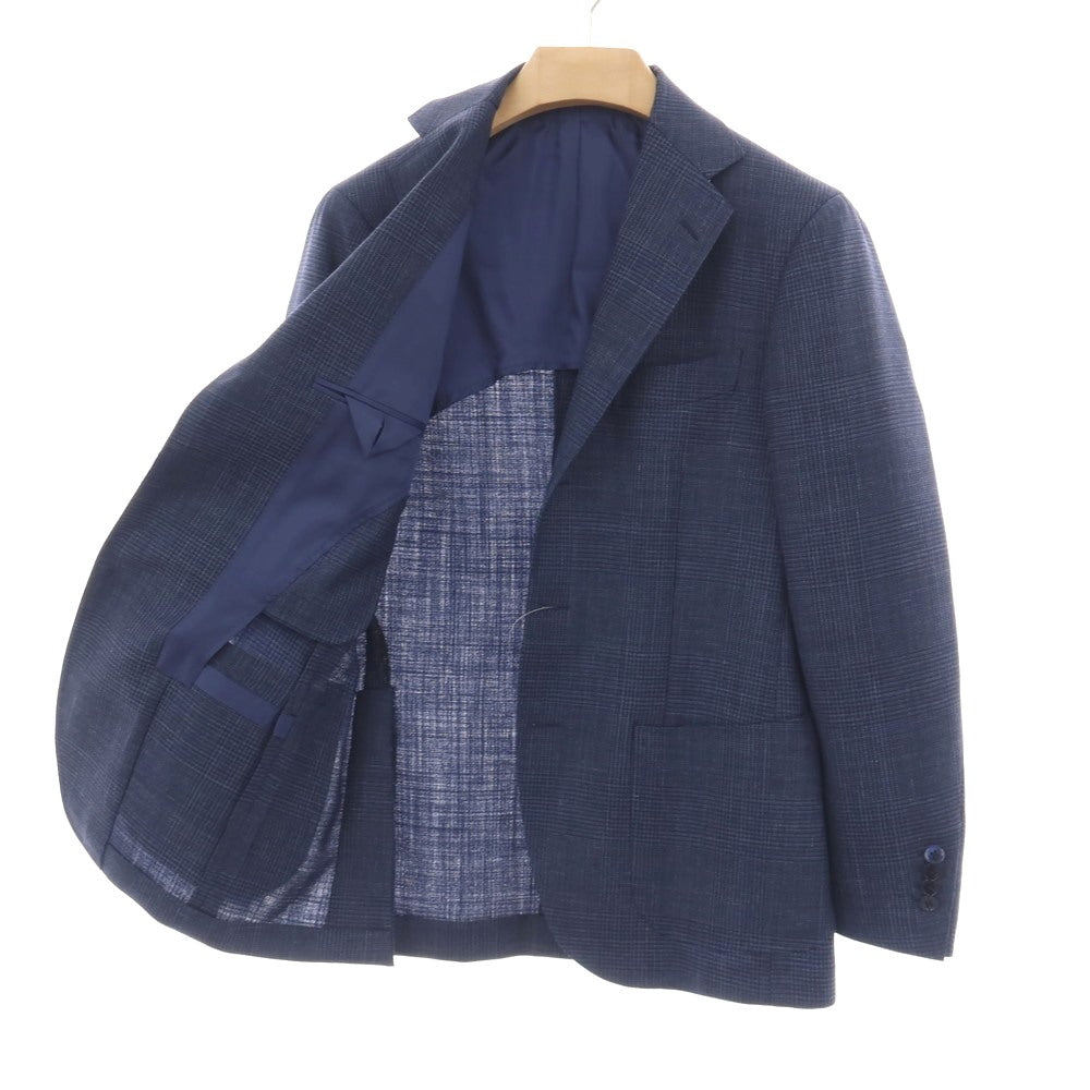 【中古】リングヂャケット RING JACKET ウールシルク グレンチェック 3B テーラードジャケット ライトネイビー【サイズ46】【 状態ランクA 】【 メンズ 】