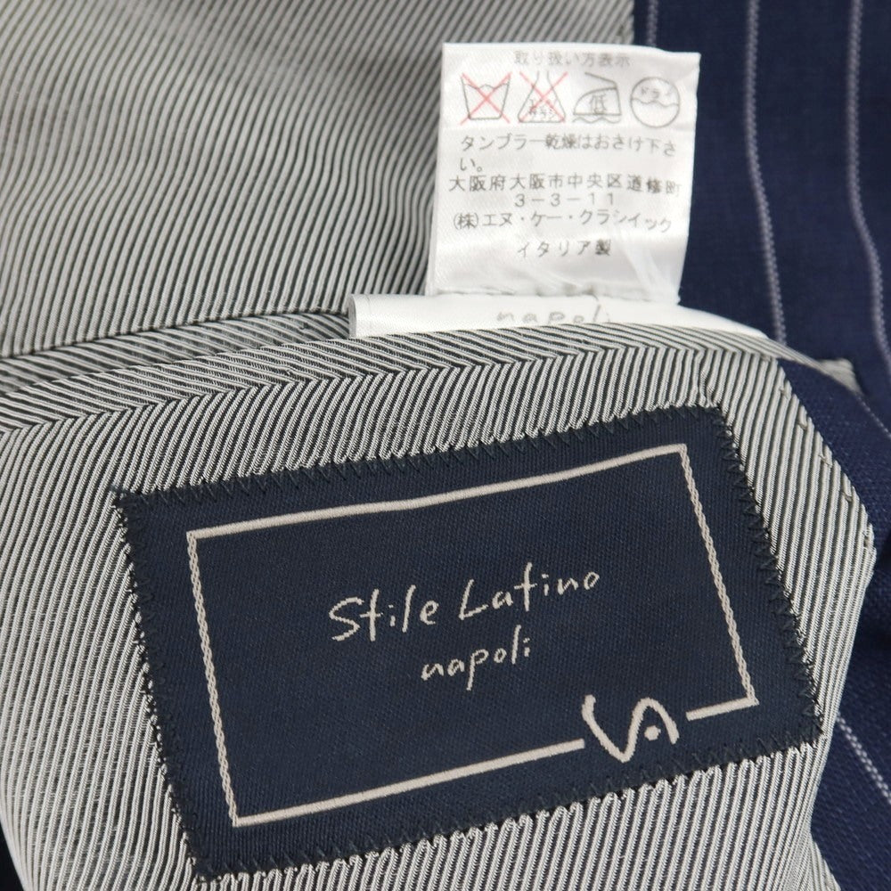 【中古】スティレ ラティーノ STILE LATINO ウール ストライプ 3つボタンスーツ ライトネイビーxホワイト【サイズ46 DROP,8R】【 状態ランクC 】【 メンズ 】