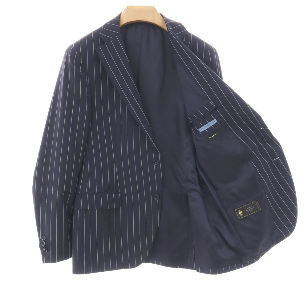 【中古】パオローニ PAOLONI ウール ストライプ 2つボタンスーツ ネイビーxホワイト【サイズ50】【 状態ランクC 】【 メンズ 】