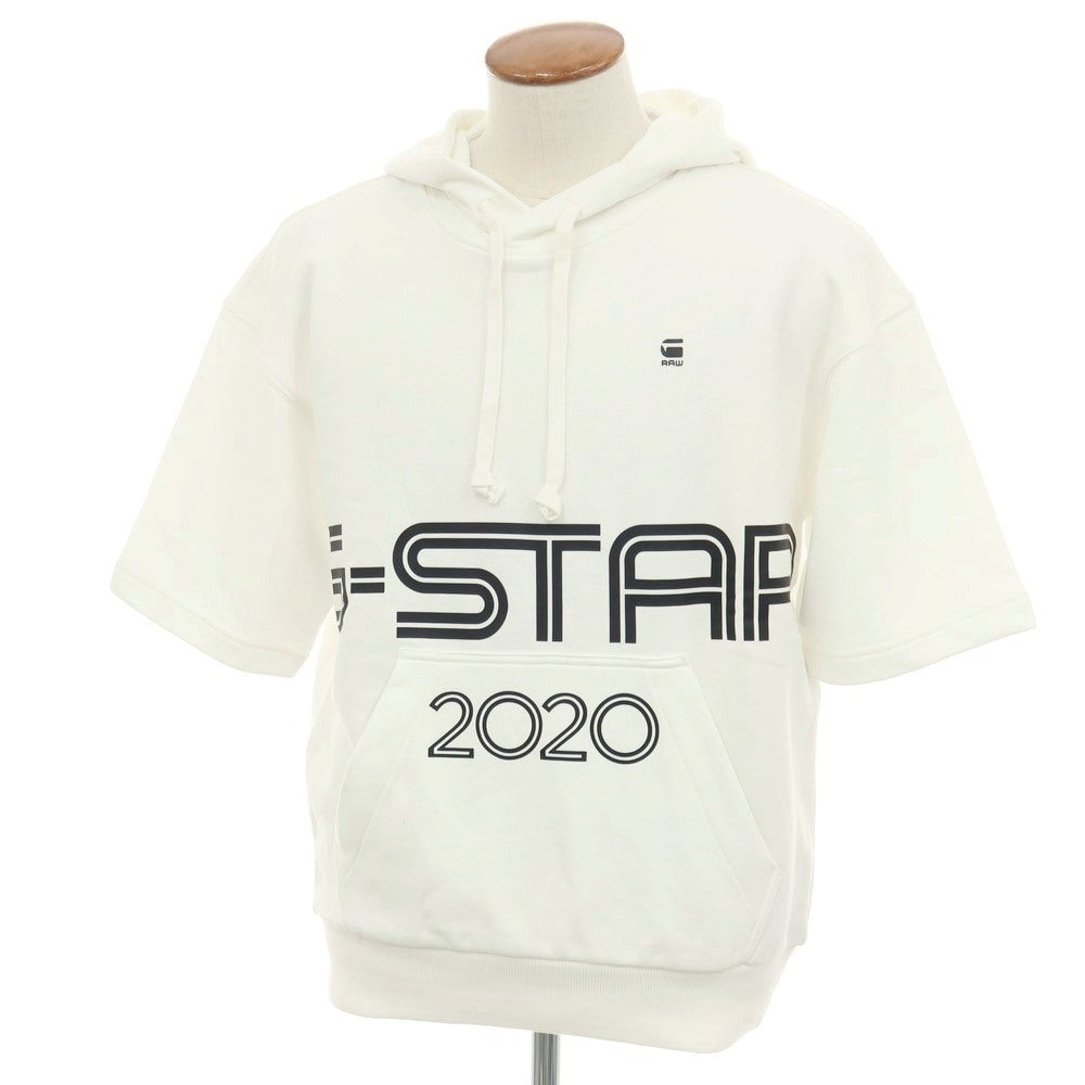 【新品アウトレット】ジースターロウ G-STAR RAW コットンポリエステル 半袖 プルオーバー パーカー ホワイト【サイズM】【 状態ランクN- 】【 メンズ 】