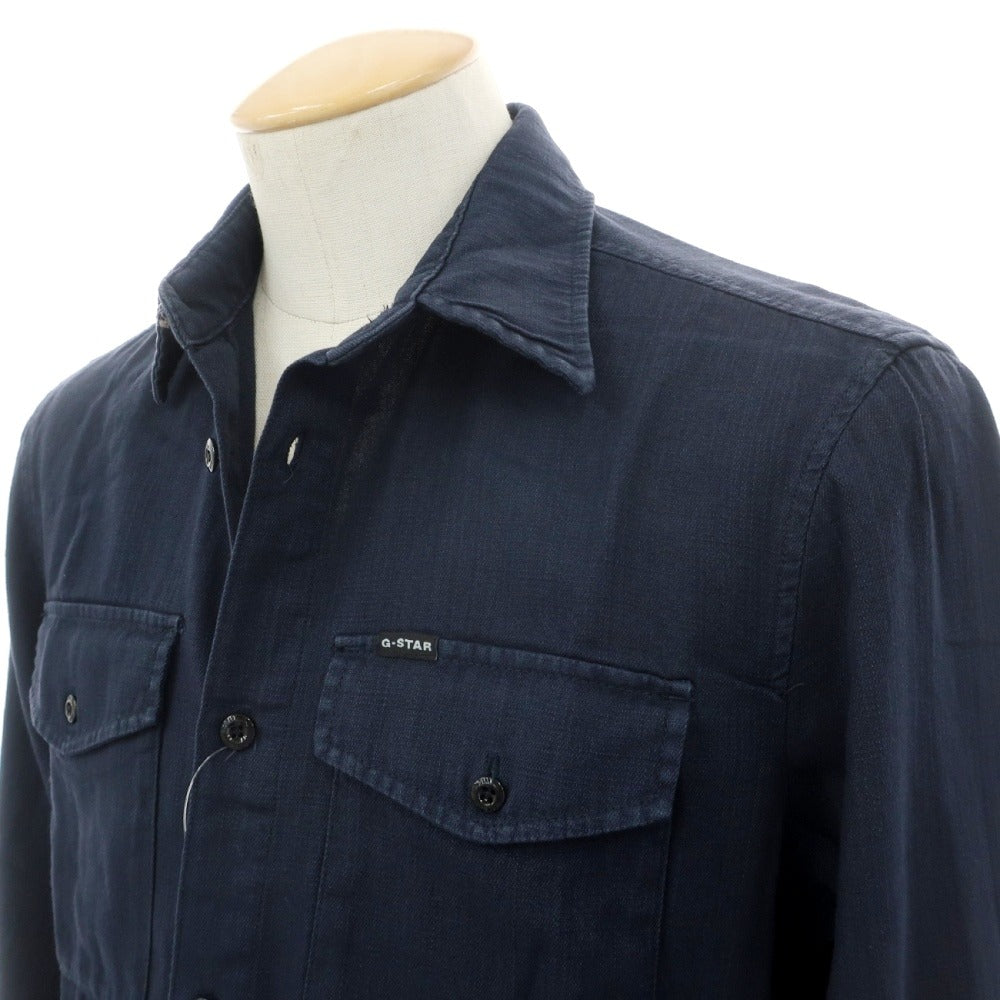 【新品】ジースターロウ G-STAR RAW コットン ガーメントダイ レギュラーカラー カジュアルシャツ ネイビー【サイズS】【 状態ランクN 】【 メンズ 】