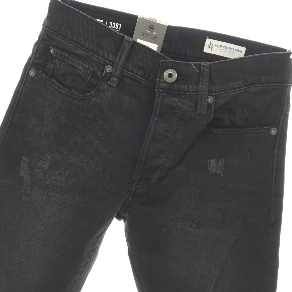 【新品】ジースターロウ G-STAR RAW ダメージ&リペア加工 ストレッチ コットン デニムパンツ ジーンズ ブラック【サイズ27/30】【 状態ランクN 】【 メンズ 】
