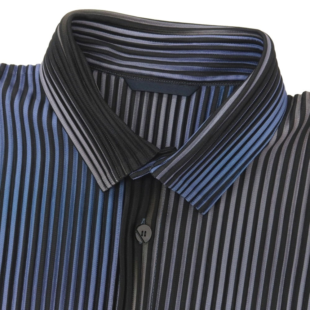 【中古】オム プリッセ イッセイミヤケ HOMME PLISSE ISSEY MIYAKE 2026年秋冬 プリーツ ロングシャツ ブラックxブルー【サイズ表記なし(L位)】【 状態ランクA 】【 メンズ 】