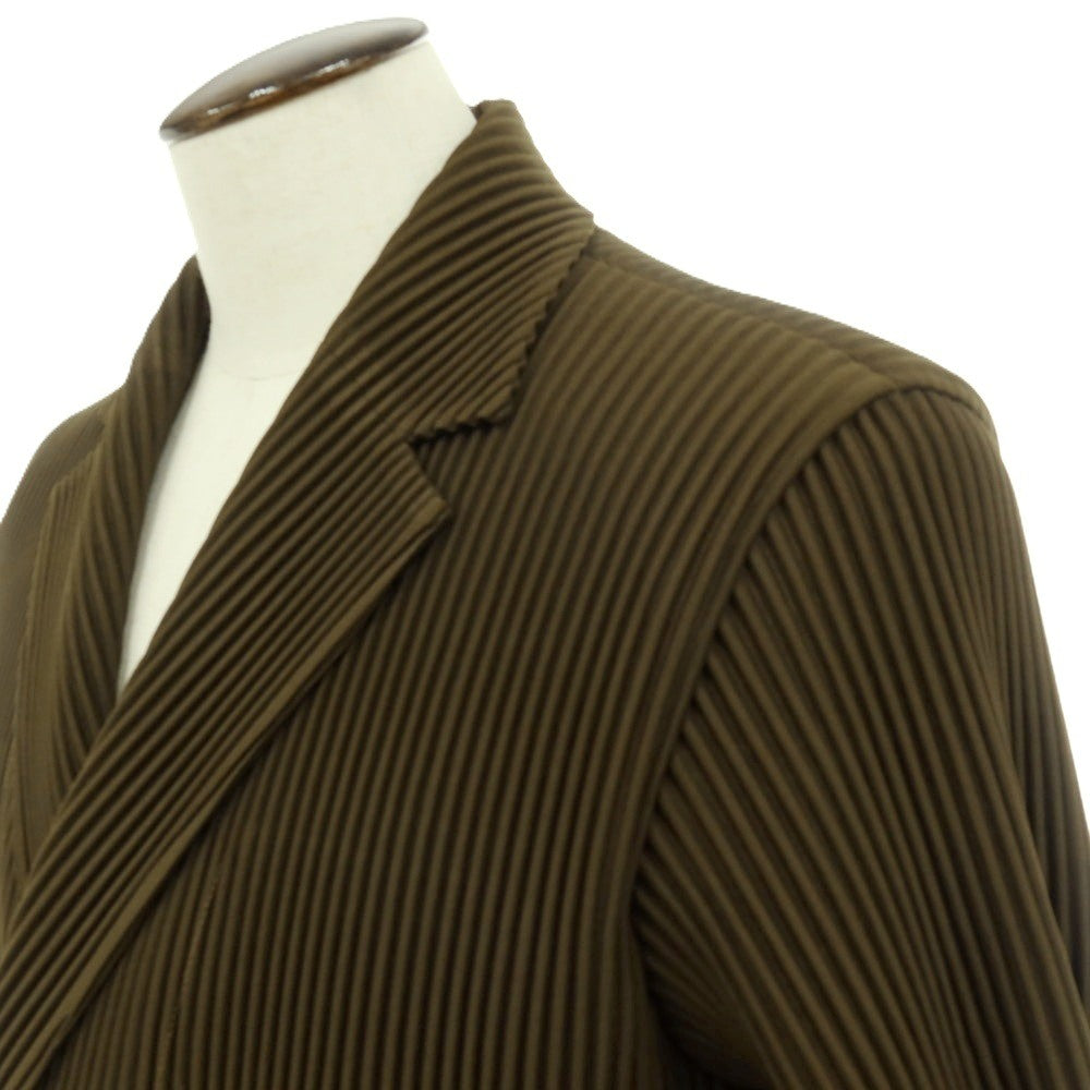 【中古】オム プリッセ イッセイミヤケ HOMME PLISSE ISSEY MIYAKE 2026年春夏 プリーツ ダブル4B ロングジャケット ダークオリーブ【サイズ表記なし(L位)】【 状態ランクA 】【 メンズ 】