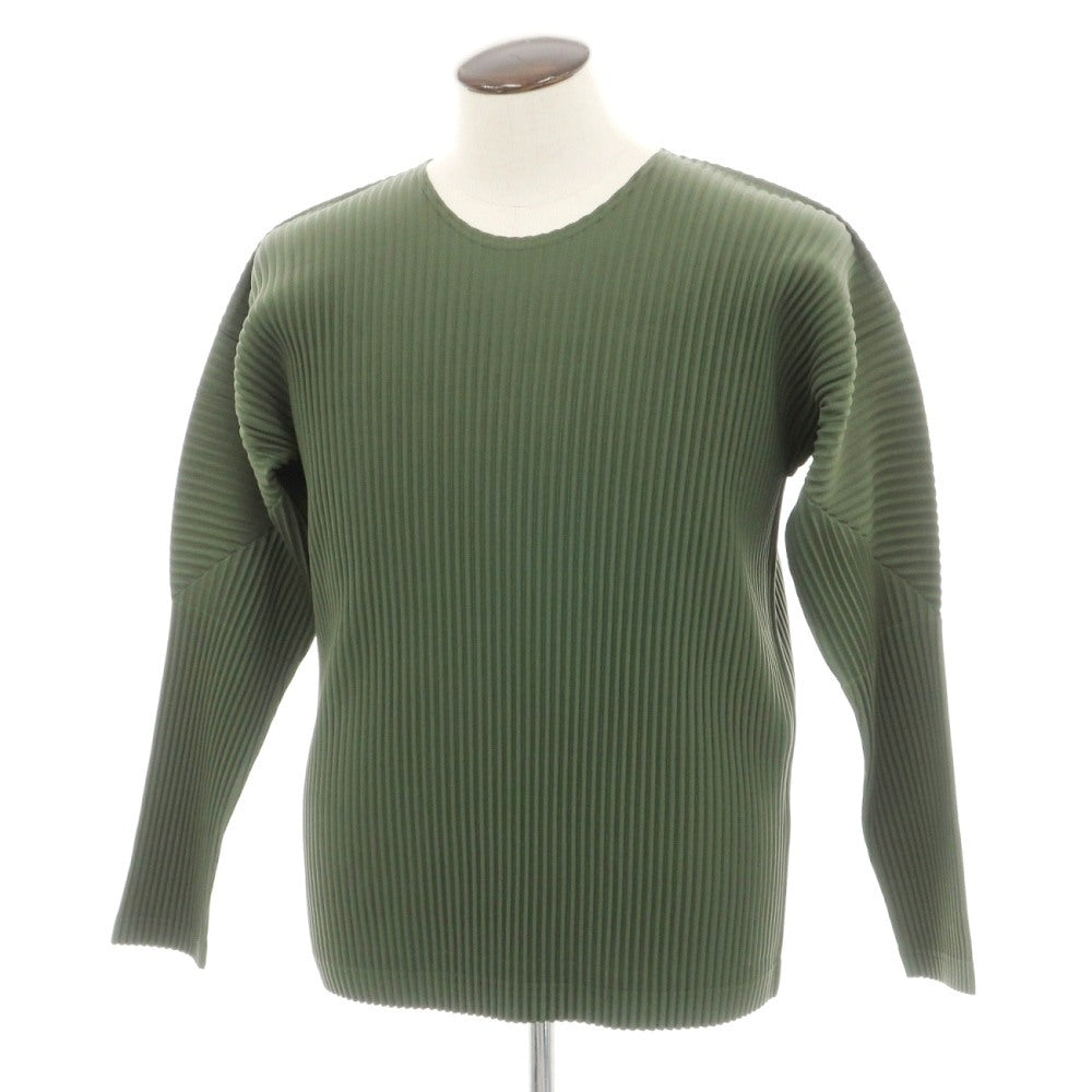 【中古】オム プリッセ イッセイミヤケ HOMME PLISSE ISSEY MIYAKE 2026年春夏 プリーツ クルーネック 長袖 カットソー モスグリーン【サイズ表記なし(L位)】【 状態ランクA 】【 メンズ 】