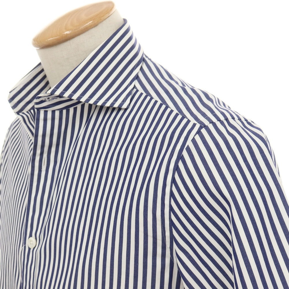 【中古】ビームスエフ BEAMS F コットン ストライプ ワイドカラー 半袖シャツ ネイビーxホワイト【サイズXS】【 状態ランクB 】【 メンズ 】