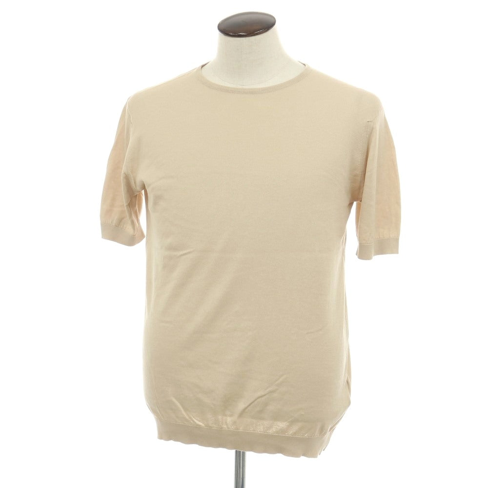 【中古】ジョンスメドレー JOHN SMEDLEY ハイゲージ シーアイランドコットン クルーネック 半袖 プルオーバーニット ベージュ【サイズL】【 状態ランクB 】【 メンズ 】