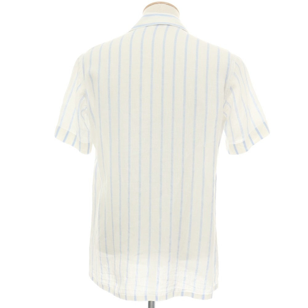 【中古】キートン Kiton リネン ストライプ オープンカラー 半袖シャツ ホワイトxブルー【サイズ38】【 状態ランクB 】【 メンズ 】