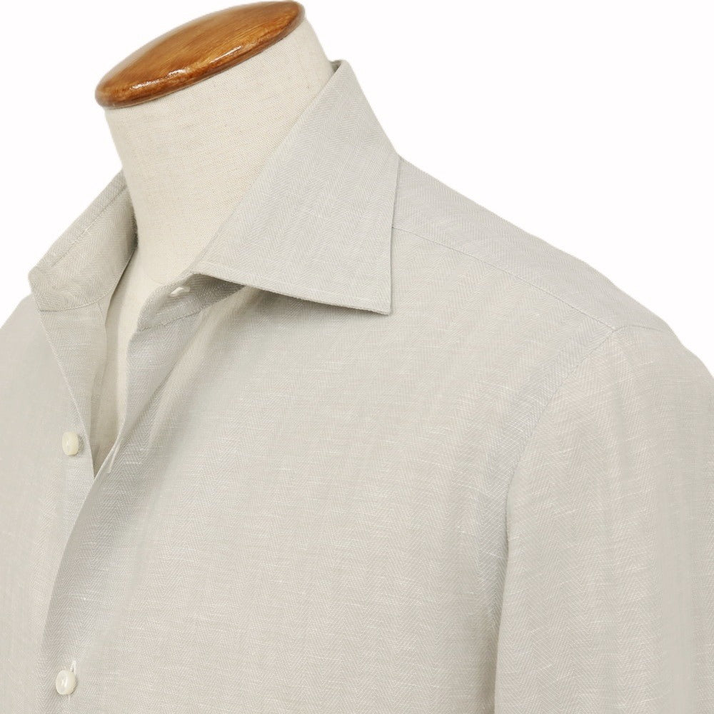 【中古】バルバ BARBA BARNEYS NEW YORK別注 コットンリネン ヘリンボーン レギュラーカラー ドレスシャツ ライトグレー系【サイズ40】【 状態ランクC 】【 メンズ 】