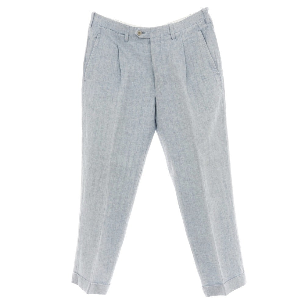 【中古】キートン Kiton リネン ヘリンボーン カジュアルスラックスパンツ ライトブルー【サイズ46】【 状態ランクC 】【 メンズ 】